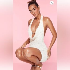 Oh Polly VERSAILLES
Deep Plunge Embellished Mini Dress in White
